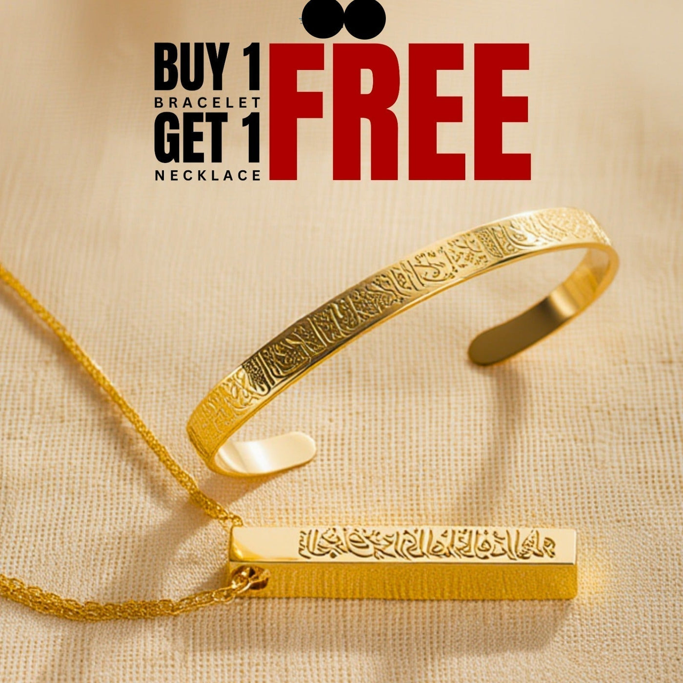 Buy 1 Ayatul Kursi Bracelet Get 1 Necklace Free – 18K Gold Plated, Silver & Black Islamic Jewelry