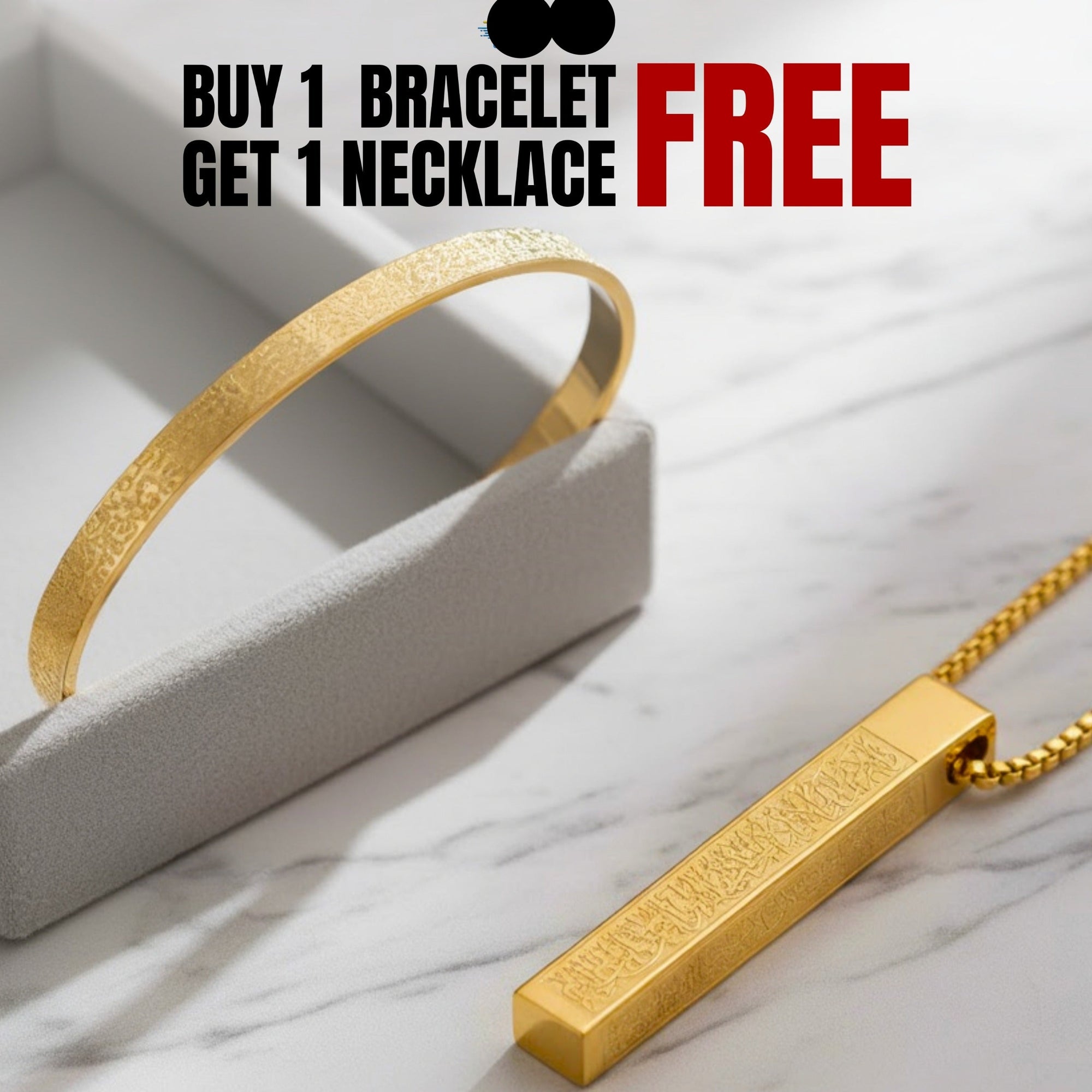 Buy 1 Ayatul Kursi Bracelet Get 1 Necklace Free – 18K Gold Plated, Silver & Black Islamic Jewelry
